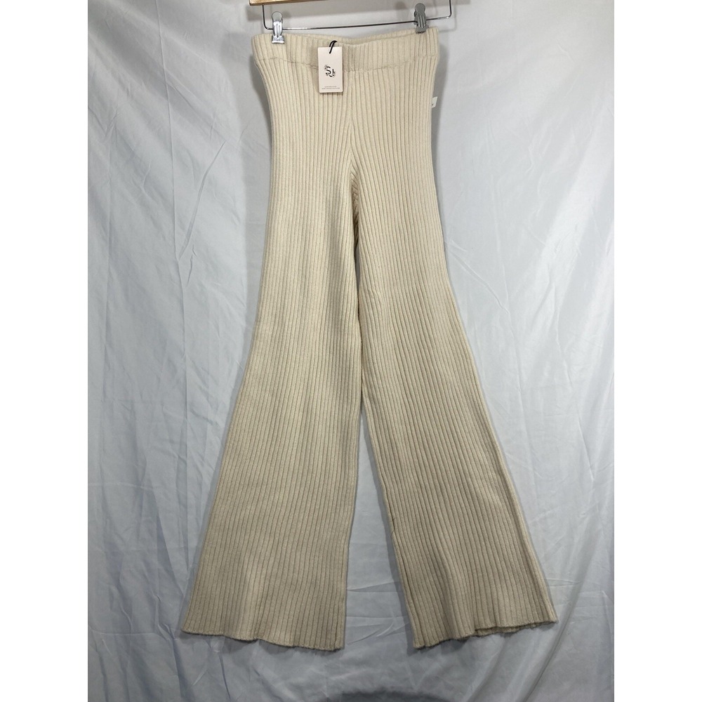 Sincerely Jules Cream colored Corduroyed Knit wide leg Lounge Pants sz L New